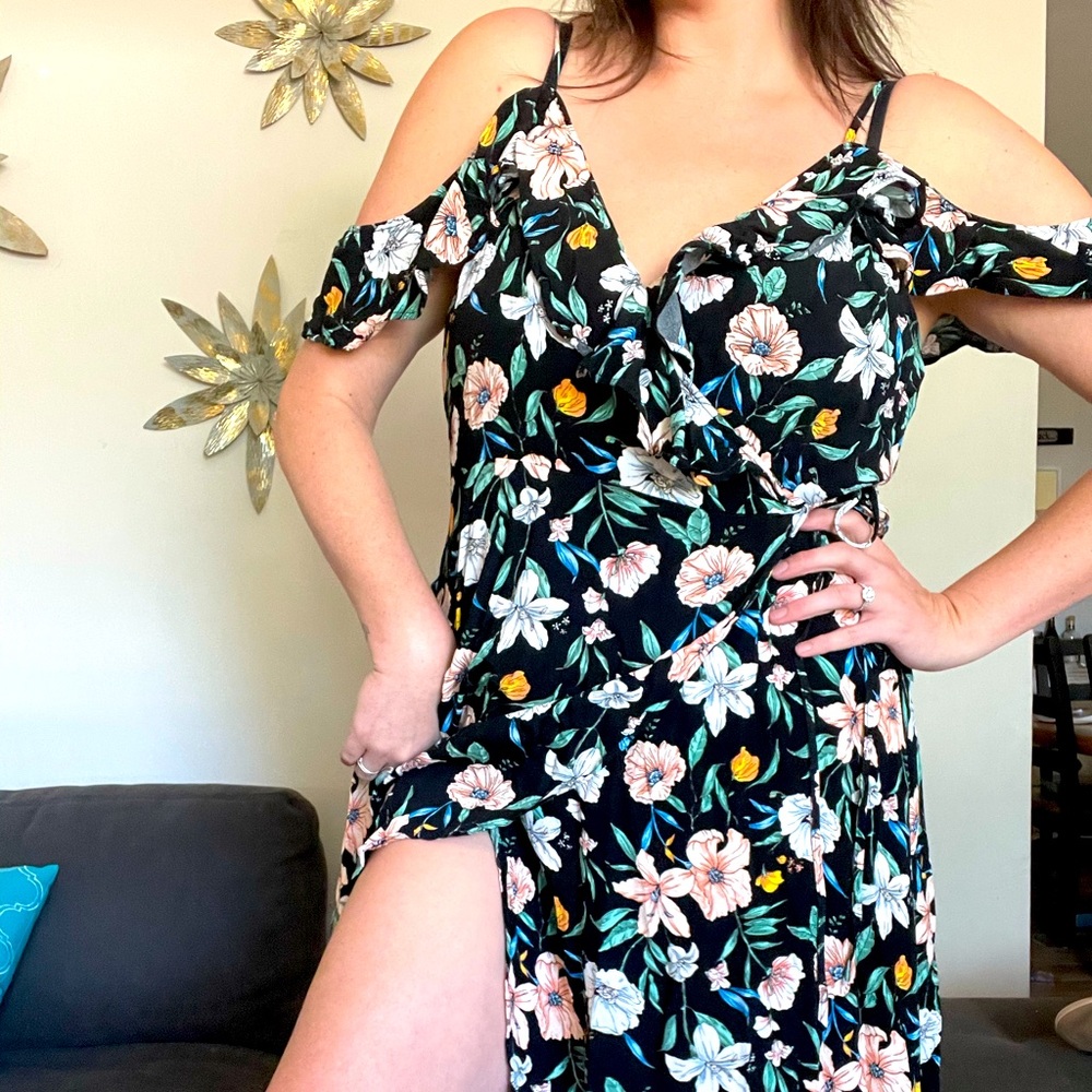 Black and floral wrap dress